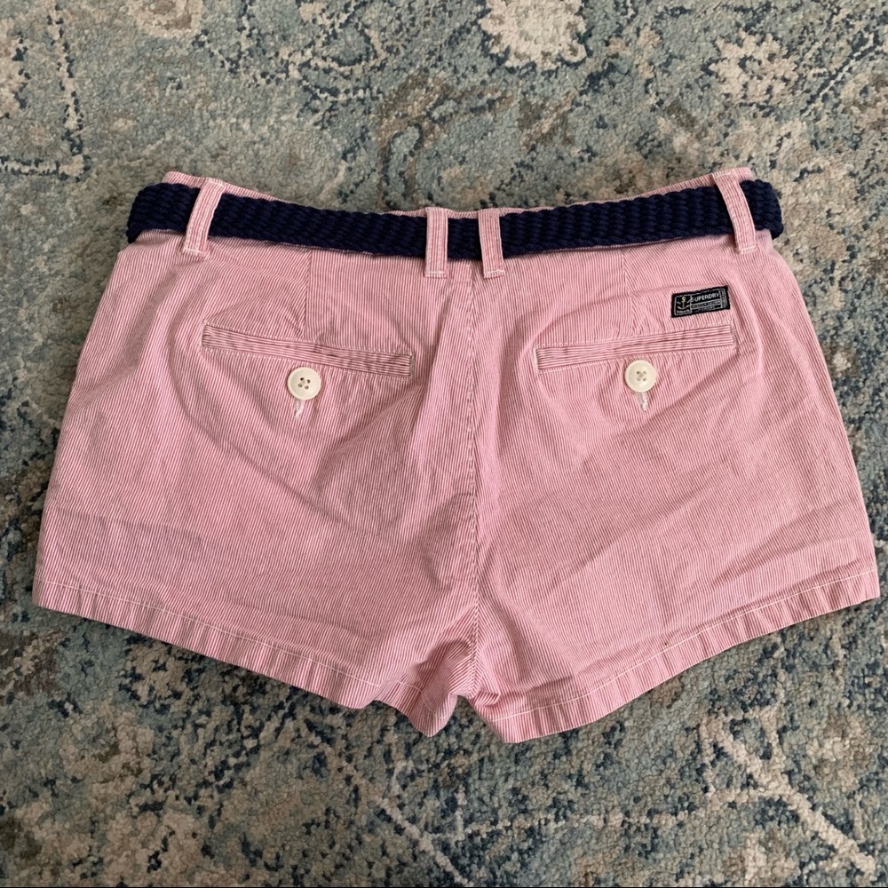 Superdry red white stripe shorts with belt - Picture 5 of 7